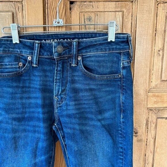 American Eagle Men's Size 26 x 28 Athletic Skinny Jeans Denim Dark Wash AirFlex+ - Picture 2 of 7